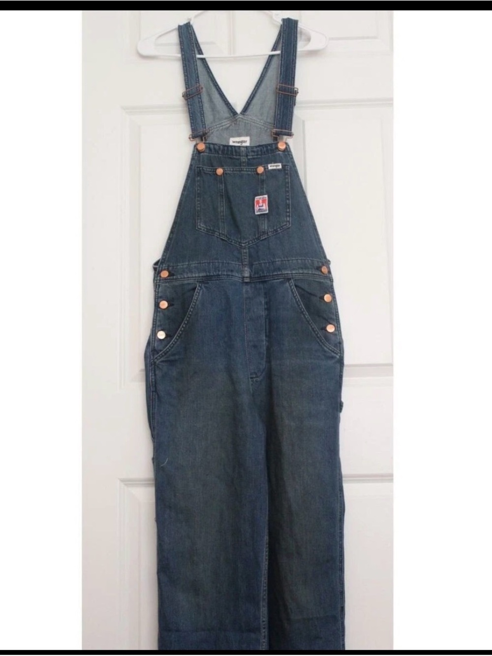 Wrangler Casey Jones Denim Overalls Medium wash Distressed Utility Sz XL NWT
